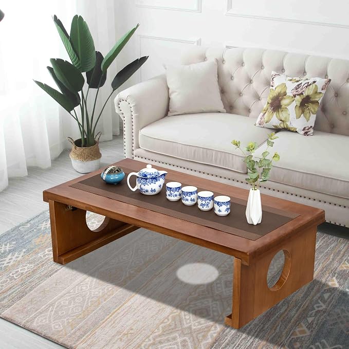 Foldable Japanese Coffee Table,Folding Japanese Floor Table,Natural Brown - Image 7