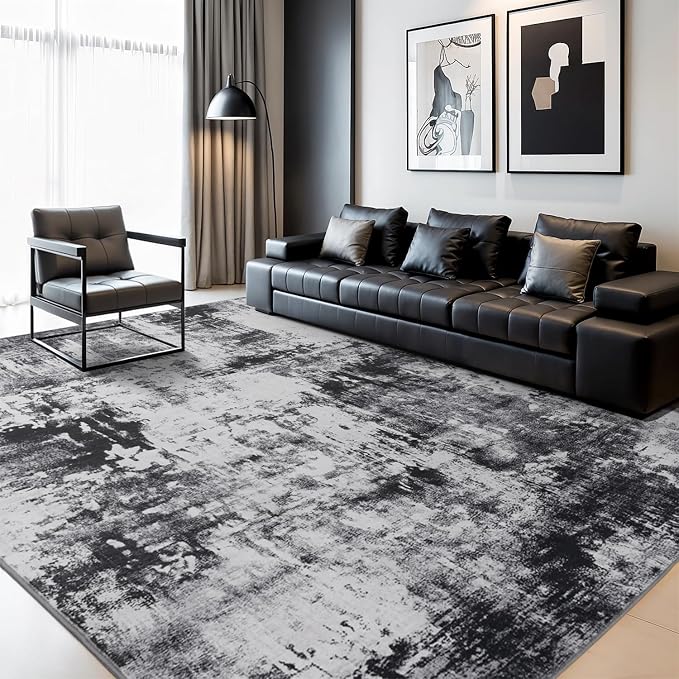 Rugflix 8x10 Area Rugs for Living Room, Washable Black Grey Dark Large Rug | - Image 9