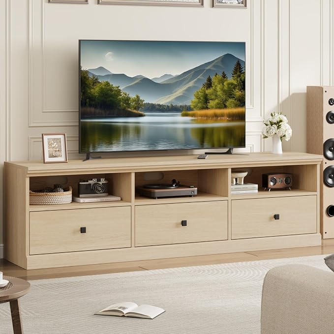 IDEALHOUSE 70in TV Stand for TVs up to 80", Mid Century Modern Entertainment - Image 9