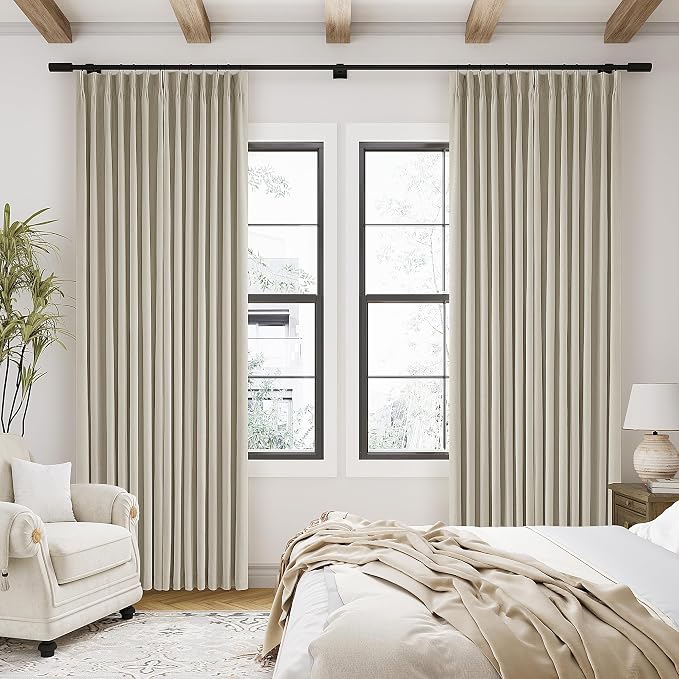 Burlywood Birch Black Out Pleated Linen Curtains 102 Inches Long 2 Panels | 2 - Image 9