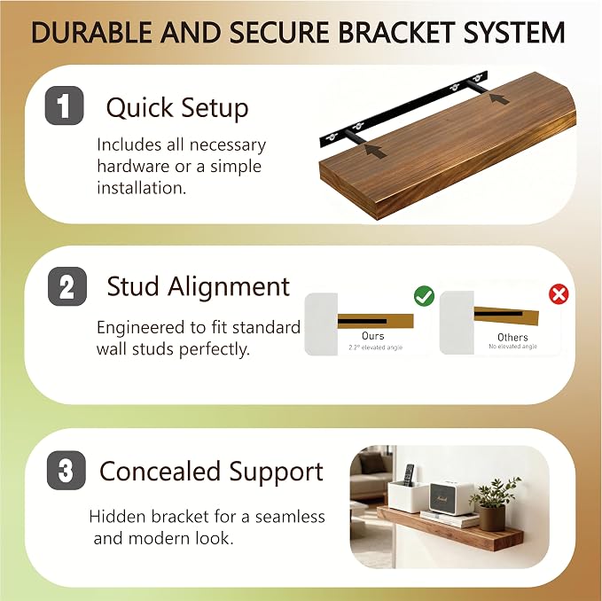 Solid Wood Floating Shelves, 31.5in Finished Real Wood Wall Shelves - Image 6