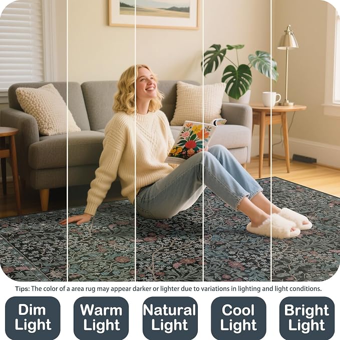 2x3 Area Rug Washable Entry Rug, Vintage Floral Thin Rug - Image 4
