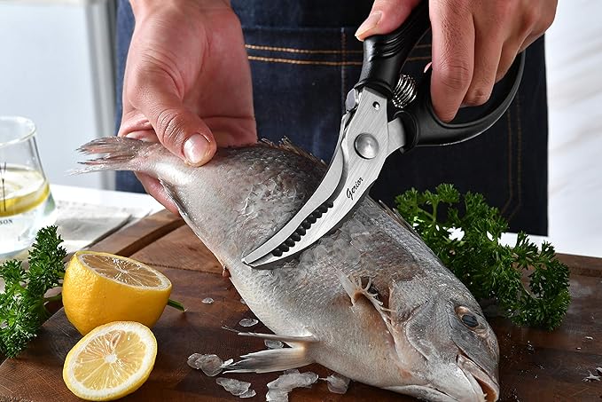 Poultry Shears Set - Heavy Duty Utility Kitchen Scissors for Cutting Chicken, Meat, Poultry, Turkey, Food - Black and Red