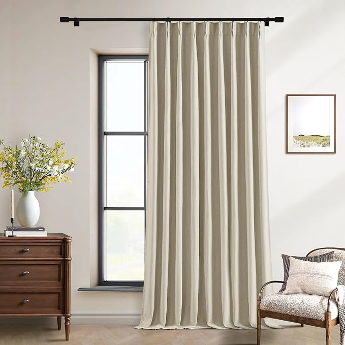 Burlywood Birch Pleated Blackout Linen 120 Inch Long Curtains 60 Inch Wide | - Image 8