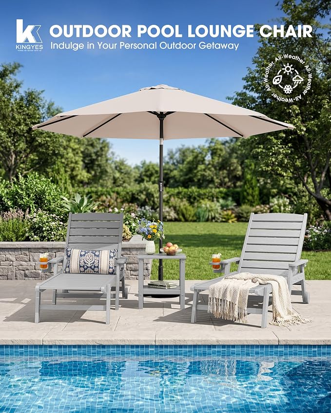 KINGYES HDPE Lounge Chair Outdoor, Patio Chaise Lounge Recliner - Image 9