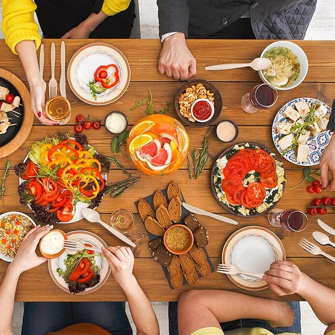 100% Compostable Knives 125 Count,Disposable Knives No Plastic Knives Heavy Duty Silverware, BPA-Free Cutlery Flatware Utensils Ecofriendly,Light Brown