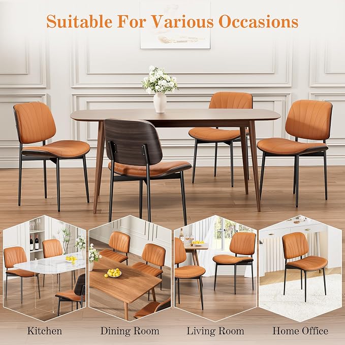 REONEY Dining Chairs Set of 2, Mid-Century Modern Upholstered PU Leather Chairs - Image 9