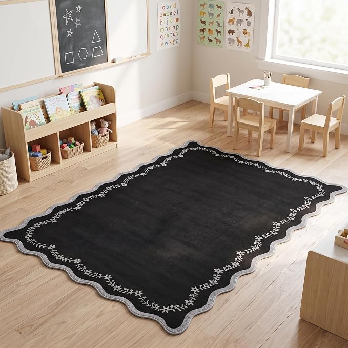 GarveeHome 4x6 Scalloped Washable Area Rug Black Nursery Kids Bedroom Rug | - Image 3