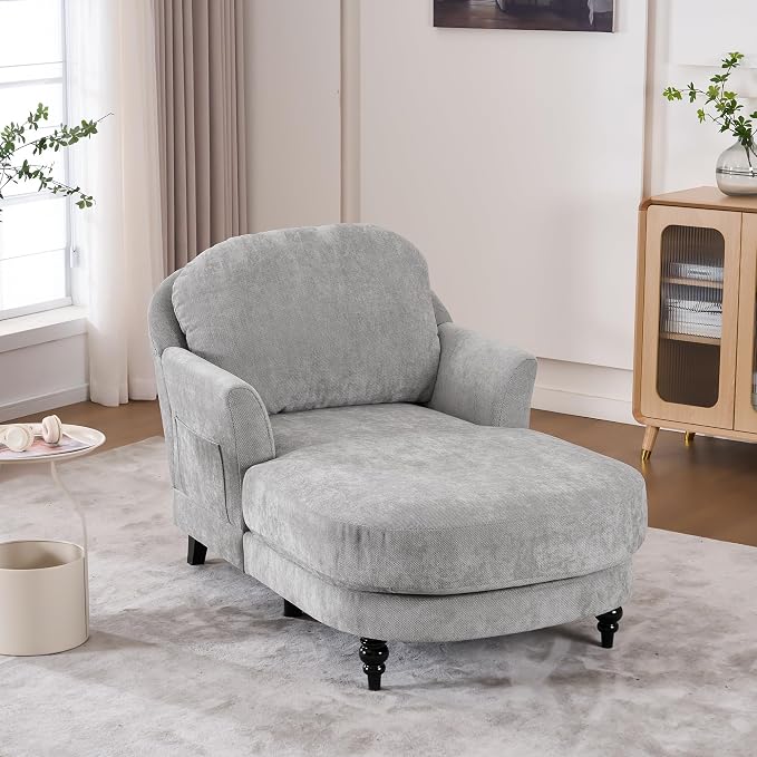 Chaise Lounge Chair Indoor, 59.8" Oversized Couch Reading Chairs,Chenille - Image 8