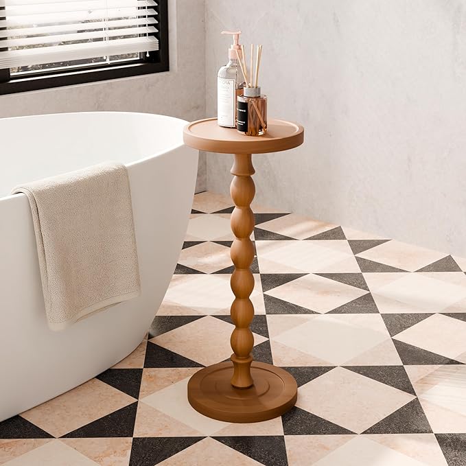 Solid Wood Drink Table, Rubber Wood Small Round Side Table - Image 7