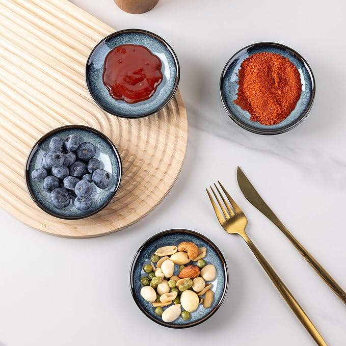 LERATIO Ceramic Soy Sauce Dishes of 6, Reactive Glaze Dipping Sauce Cups/Bowls/Dishes for Kitchen, 3oz Ceramic Small Bowls for Side Dishes, Appetizers, Snacks, and Sushi,Condiment,Dishwasher Safe