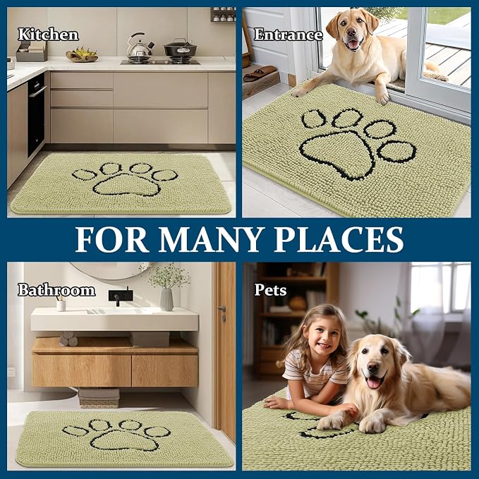 OLANLY Dog Door Mat for Muddy Paws 36x24, Paw Print Design Chenille Mud Mat | - Image 8