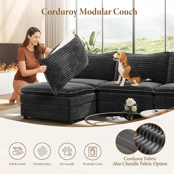 Vesgantti 101" V-Shaped Corner Couch Sectional, 7 Seat Customizable Modular - Image 6