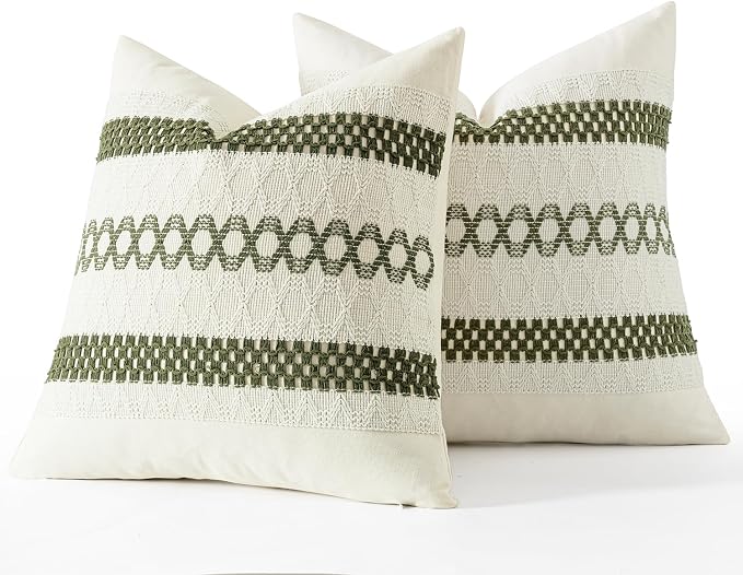 MIULEE Set of 2 Moss Green Boho Decorative Pillow Covers 20x20 Inch | Farmhouse - Image 7