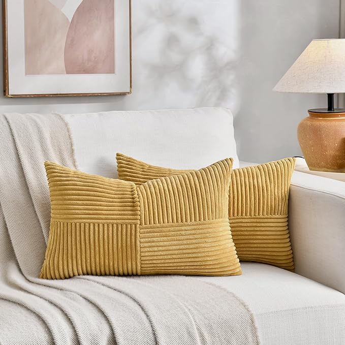 Fancy Homi 2 Packs Mustard Yellow Lumbar Decorative Throw Pillow Covers 14x22 - Image 5