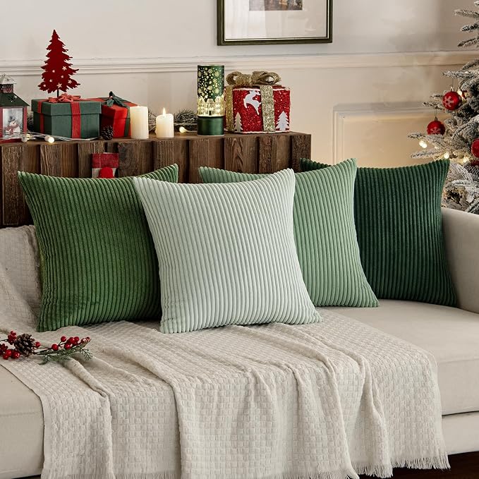 MIULEE Soft Corduroy Decorative Throw Pillow Covers Forest Green 16x16 | Set of - Image 9