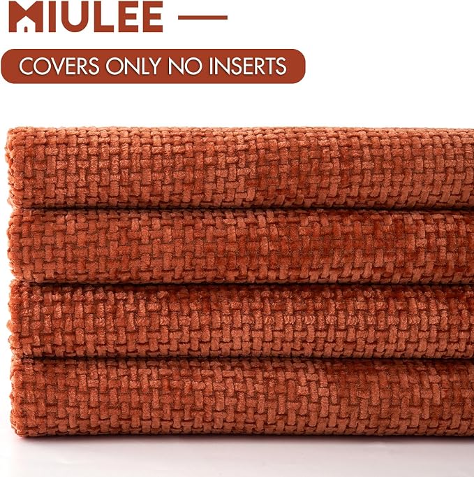 MIULEE Decorative Chenille Fall Pillow Covers Burnt Orange 18x18 Pack of 4 | - Image 6