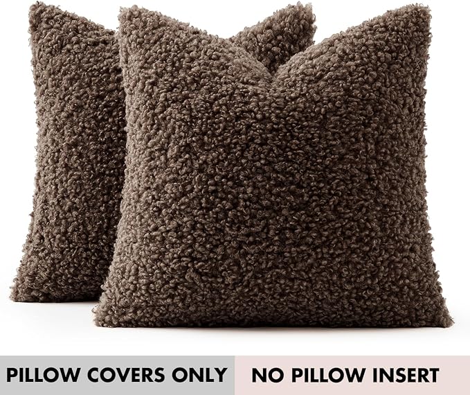 Faux Fur Throw Pillow Covers 20x20 Inch Set of 2 Boucle Neutral Decorative - Image 7
