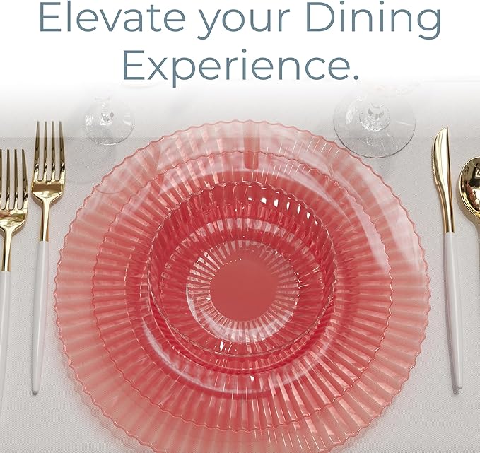 Exquisite 80 Piece Plastic Disposable Plates Set For 40 Guests I 20 X 9 Inch & 40 X 11 Inch Disposable Plastic Plates | Color: Pink | Great for Weddings Parties And Formal Occasions