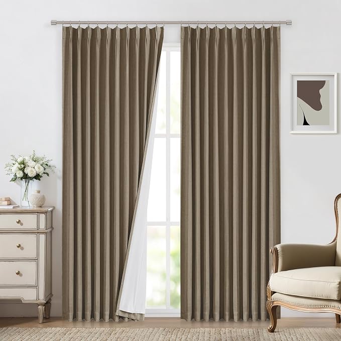 Vision Home Brown Pinch Pleated Full Blackout Curtains Linen Blended 60 inch - Image 7