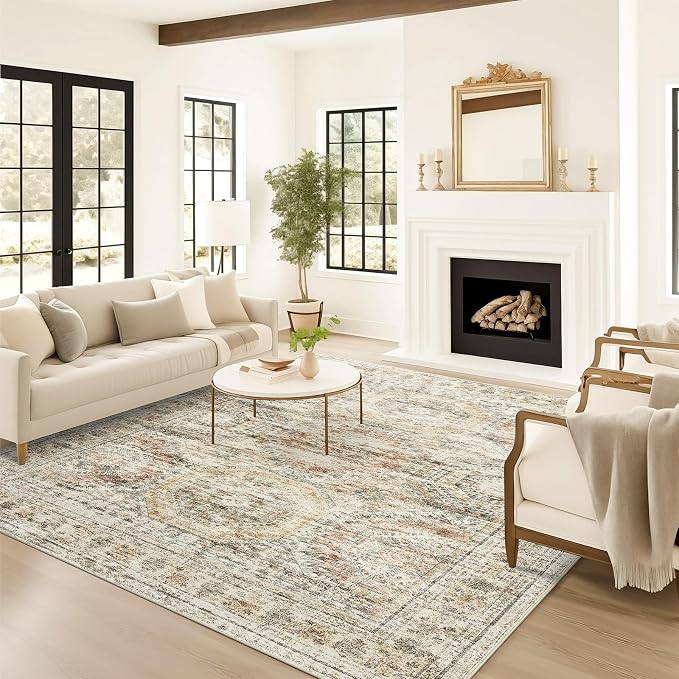 Soalmost 6x9 Area Rug for Living Room Washable Rugs Non-Slip Brown/Pink | - Image 9