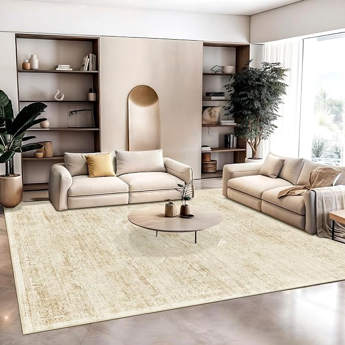 Soalmost Washable Area Rug 10x14 Large Soft Living Room Rugs Beige/Ivory | - Image 9