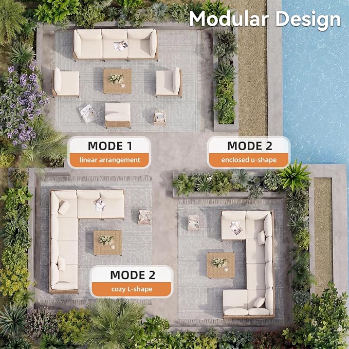 Aoxun 7-Piece Patio Furniture Set, Wicker Outdoor Furniture - Image 9