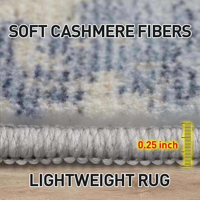 6x9 Area Rugs for Living Room: Washable Abstract Blue Gold Badroom Carpet | - Image 7