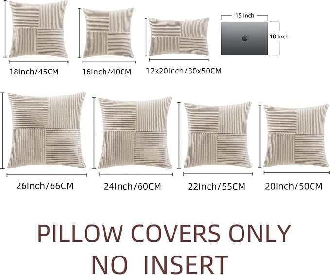 Fancy Homi 2 Packs Neutral Taupe Euro Decorative Throw Pillow Covers 28x28 Inch - Image 7