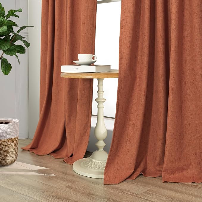 Rust Blackout Curtains for Living Room 102 Inch Length 2 Panels Set Linen - Image 9