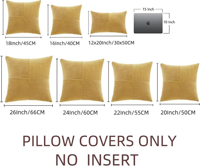 Fancy Homi 2 Packs Mustard Yellow Euro Decorative Throw Pillow Covers 28x28 Inch - Image 6