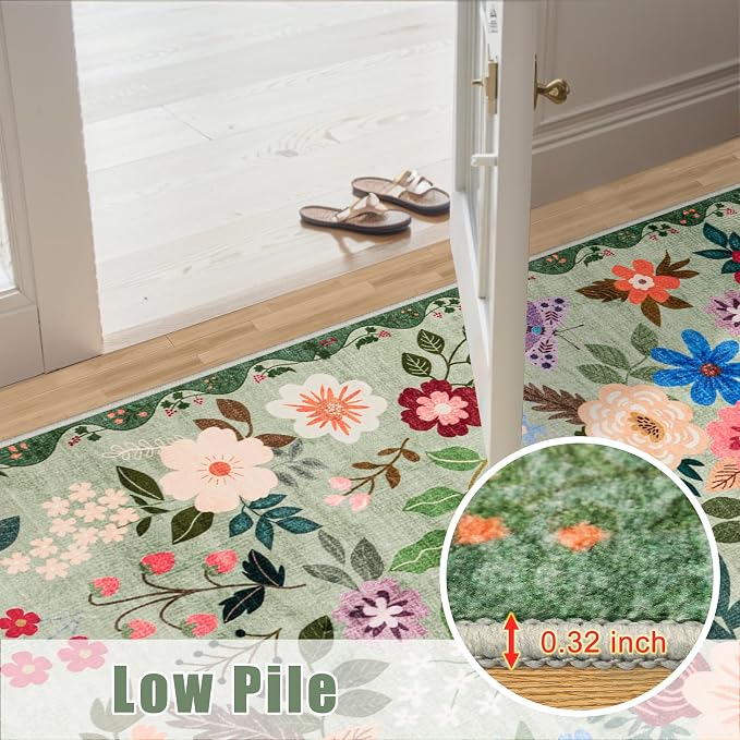 PLHXFR Area Rug Living Room: 4x6 Floral Washable Boho Soft Carpet Green | - Image 8