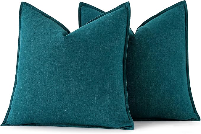MIULEE Decorative Linen Pillow Covers 20x20 Inch Teal Blue | Boho Farmhouse - Image 6