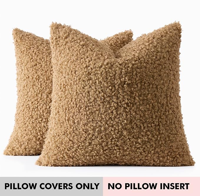 Faux Fur Throw Pillow Covers 18x18 Inch Set of 2 Boucle Neutral Decorative - Image 7