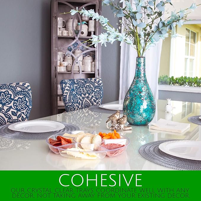 Plasticpro 6 Sectional Round Plastic Serving Tray/Platters Clear Pack of 2