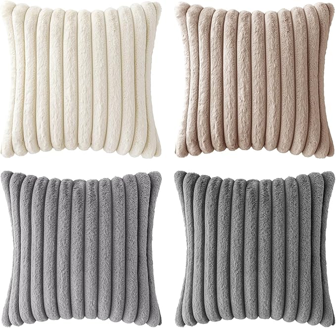 MIULEE Faux Fur Plush Decorative Throw Pillow Covers 18x18, Soft Boho Farmhouse - Image 8