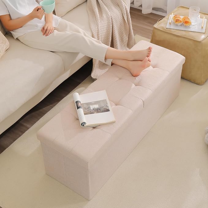 45.3 Inches Storage Ottoman Bench Foldable Seat Footrest Shoe Bench End of Bed - Image 5