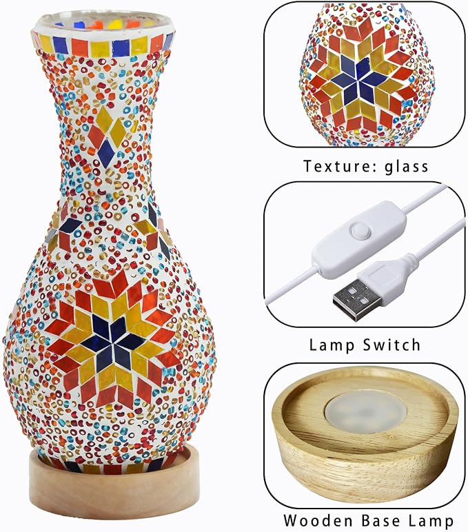 Mosaic Vase Lamp, Turkish Moroccan Table Lamp,Colorful Handmade Glass Vase - Image 7