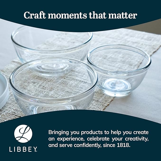 Libbey Baker's Basics 3 Piece Glass Mixing Bowl Set, Multi Size