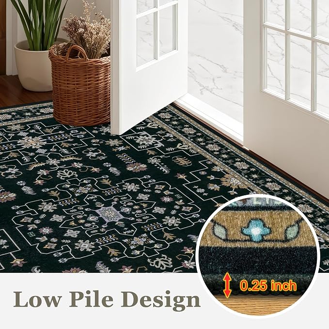 Round Area Rug for Living Room: 8ft Washable Rug for Bedroom Black | Vintage - Image 8