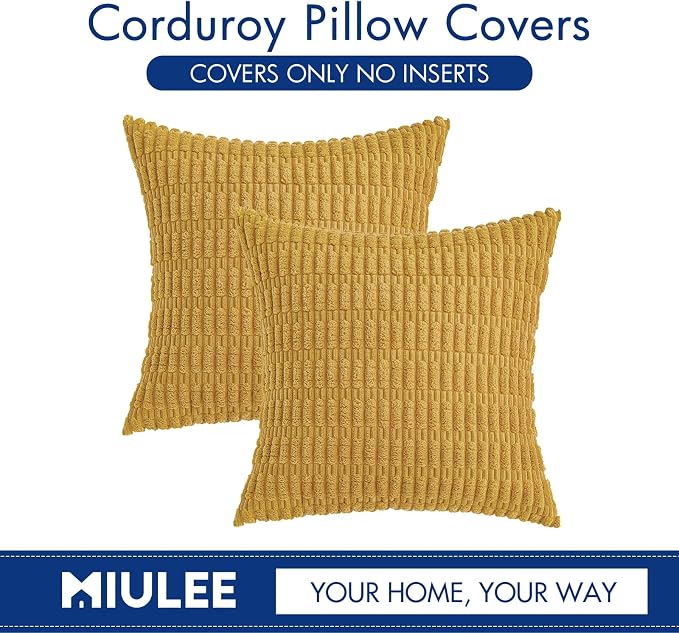 MIULEE Corduroy Decorative Throw Pillow Covers 20x20 Yellow Pack of 2 | Soft - Image 6