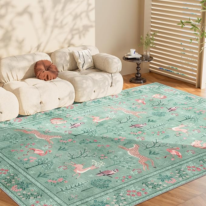 DUKINO 6x9 Area Rug, Washable Animal Living Room Rug Non Slip, Teal | Soft - Image 9