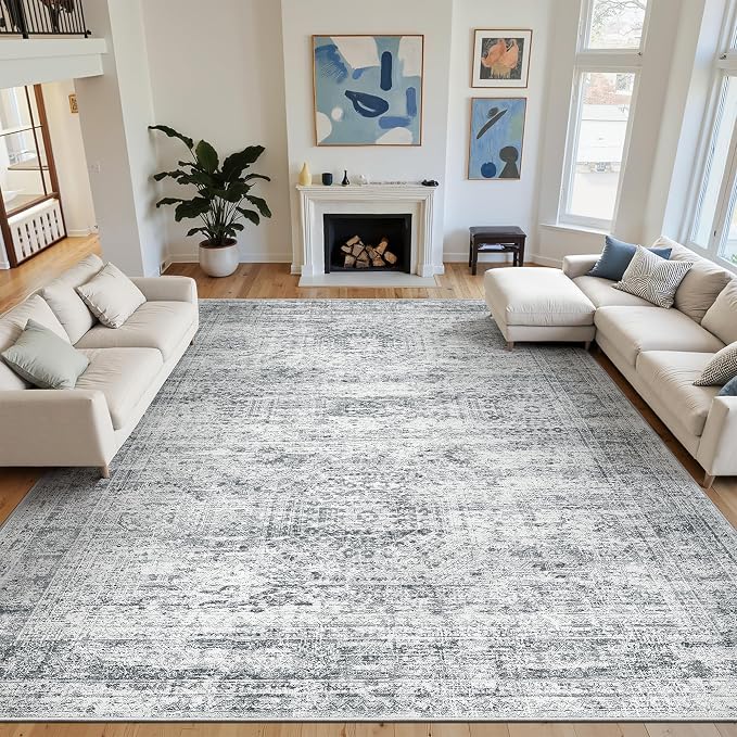 Soalmost 10x14 Area Rugs for Living Room Washable Rug Non-Slip Grey | Large - Image 9