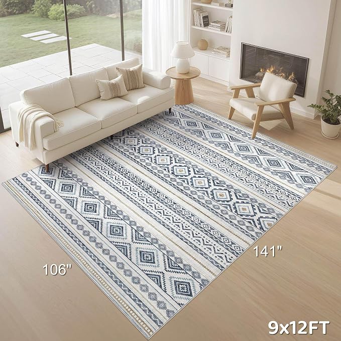 cotiled Boho 7x9 Area Rug for Living Room: Large Moroccan Washable Rug | Solve - Image 9
