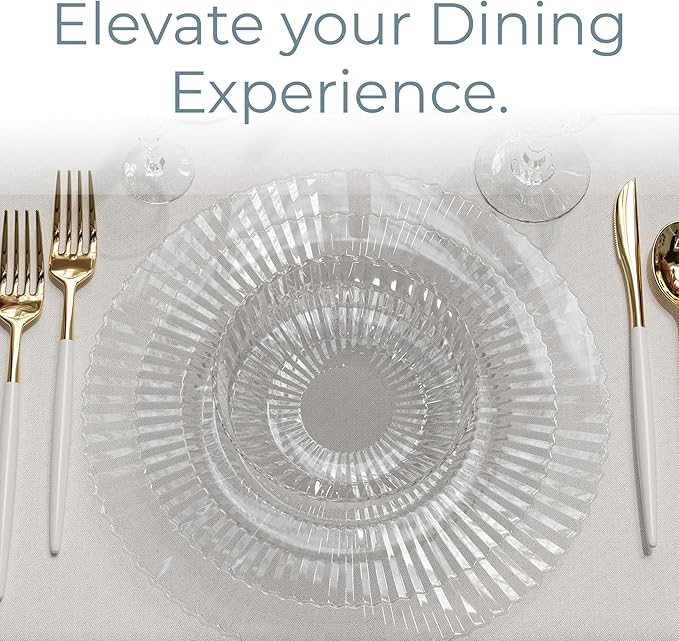 Exquisite 80 Piece Plastic Disposable Plates Set For 40 Guests I 20 X 9 Inch & 40 X 11 Inch Disposable Plastic Plates | Color: Clear | Great for Weddings Parties And Formal Occasions