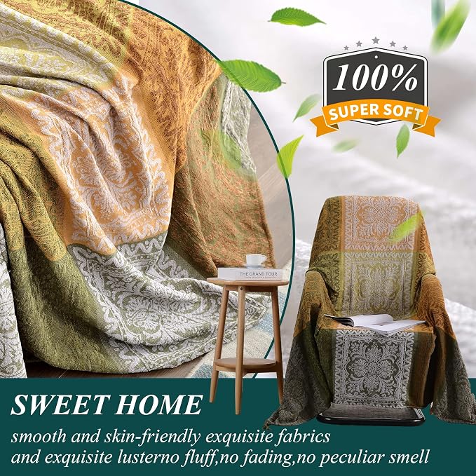 Boho Sofa Cover, Bohemian Throw Blanket Tassels Hippie Decor Covers Couch Chair - Image 7