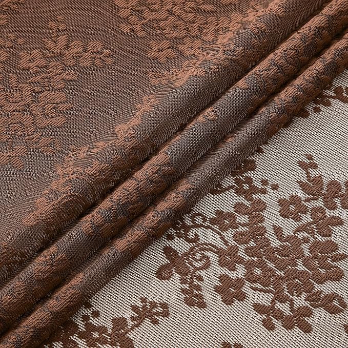 YJ YANJUN Vintage Lace Curtains 84 Inches Long-Victorian Floral Boho Brown - Image 7
