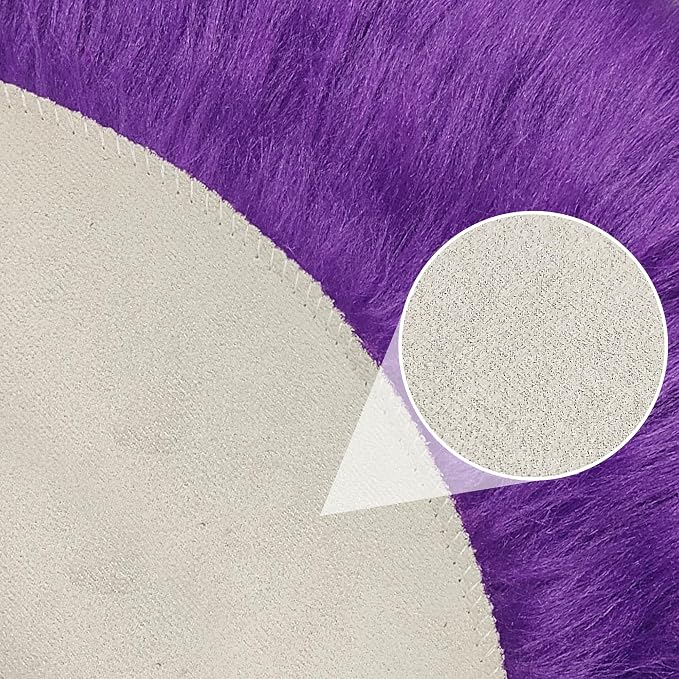 Faux Sheepskin Round Fluffy Rug Small 2ft Furry Purple Fur Circle Rugs - Image 7
