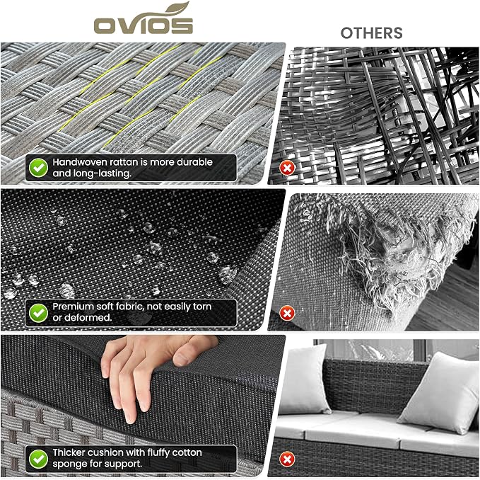 ovios 7 Pieces Patio Furniture Set, Outdoor Wicker Sectional Sofa - Image 9