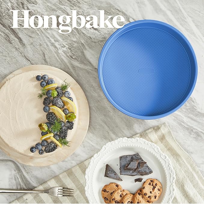HONGBAKE 9 Inch Round Cake Pan Set of 2, Nonstick Ceramic Coating Cake Molds with Diamond Texture, Aluminized Steel Cake Pans Sets for Baking & Cheesecake, Heavy Duty & Non-Toxic (Deep Blue, 2PCS)